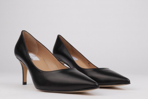 Black leather stilettos ISABELA heel 7 cm.