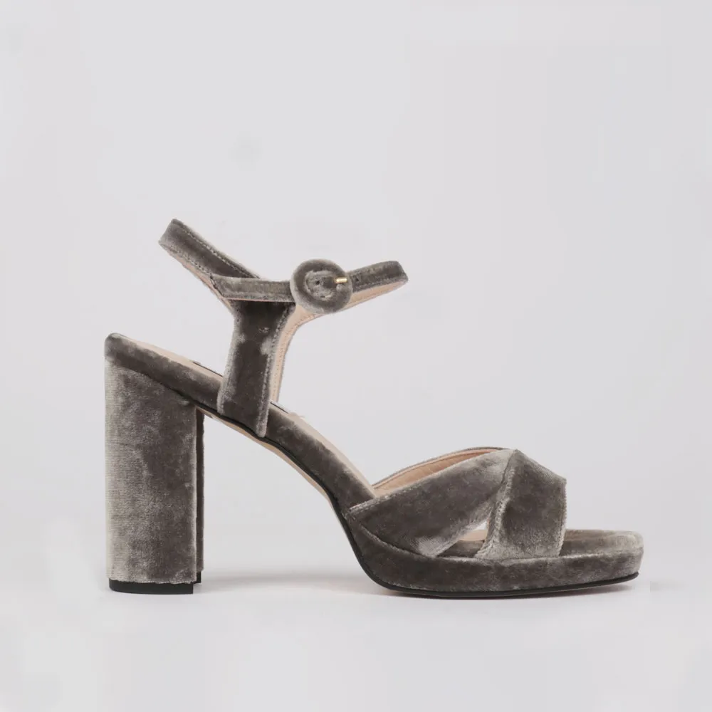 Women heel sandal gray velvet - Dress women sandals TERESA
