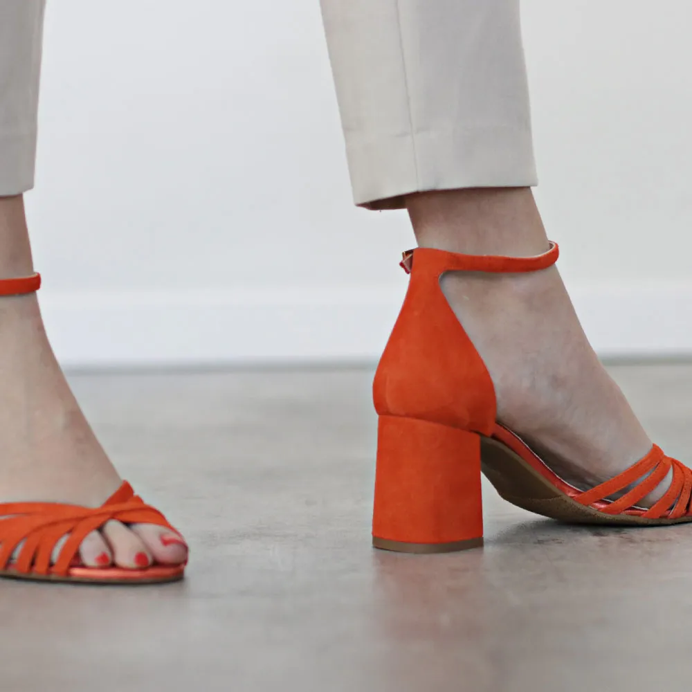 Dress sandals BELEN orange color | Heel sandals orange suede