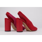 Block heel sandals red and bougainvillea GLORIA