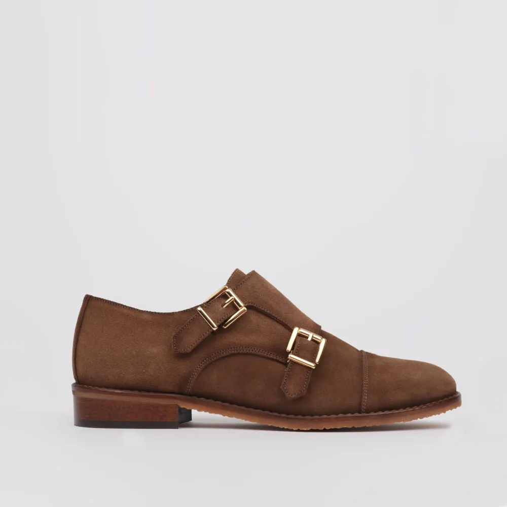 Woman double monk strap shoes taupe suede - LUISA TOLEDO