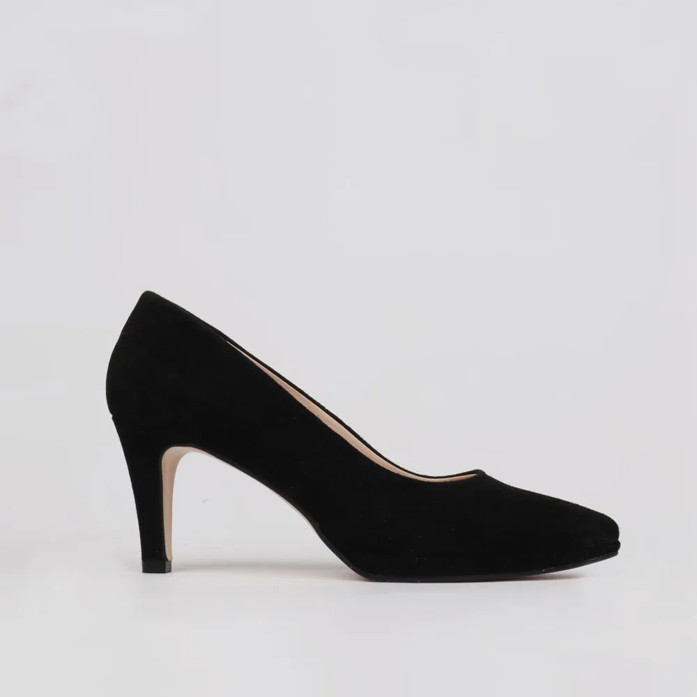 Dress shoes black suede PAULA ▻ Black stilettos platform detail