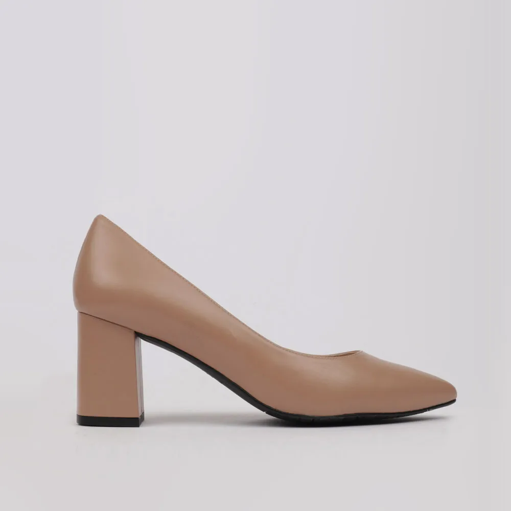 Camel leather wide heel pumps ALMA - Luisa Toledo shoes