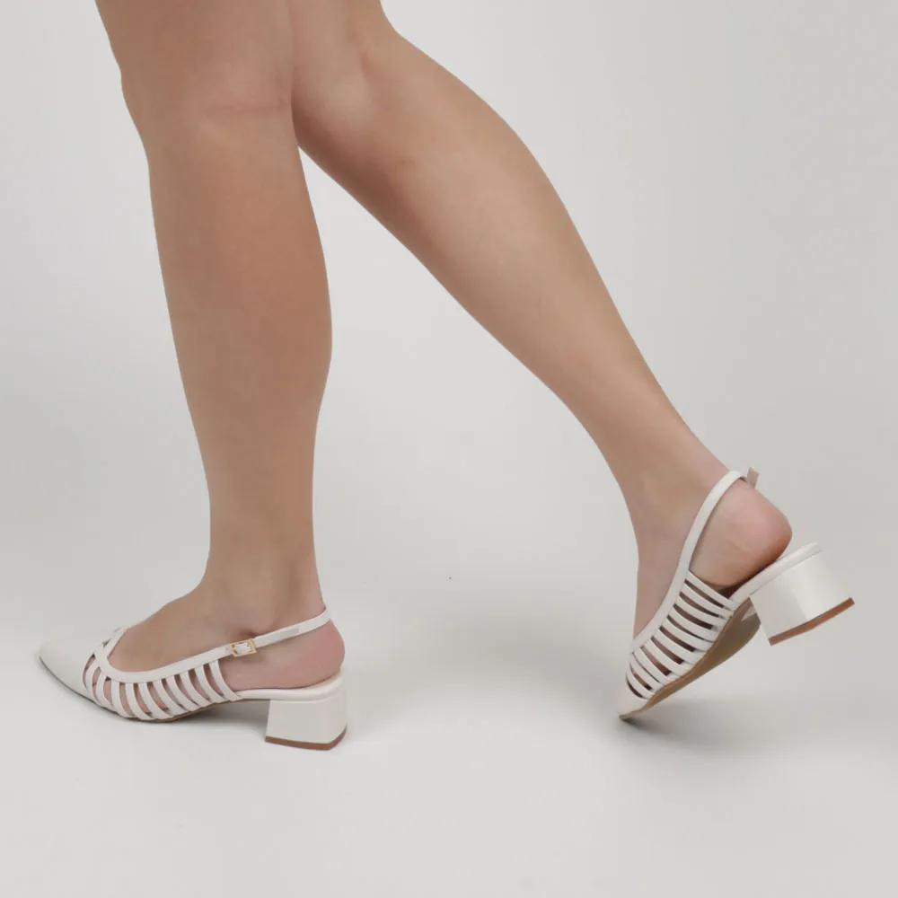 White shoes low heel ELISA ▻ Slingbacks shoes white leather
