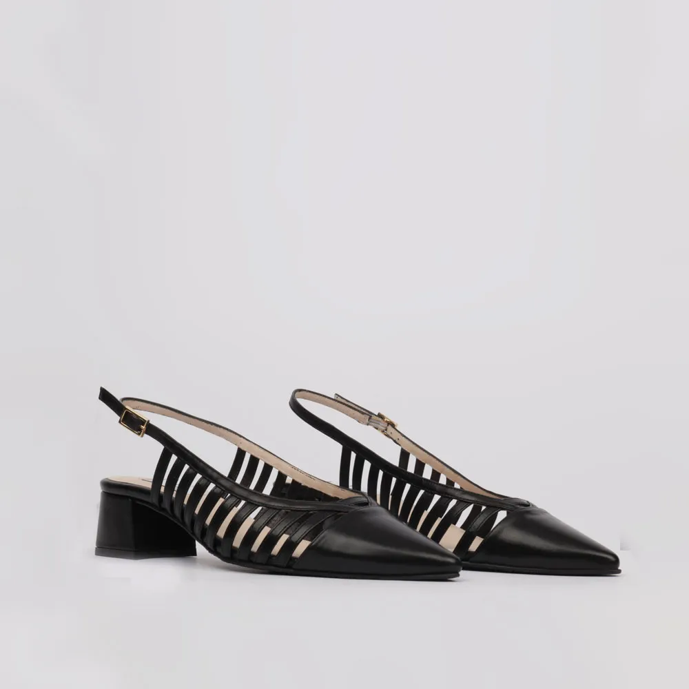 Black shoes low heel ELISA ▻ Slingbacks shoes black leather