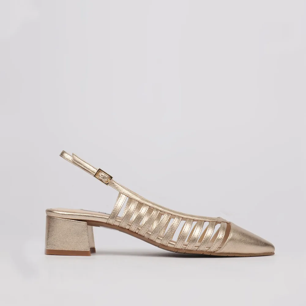 Golden shoes low heel ELISA ▻ Slingbacks shoes gold leather