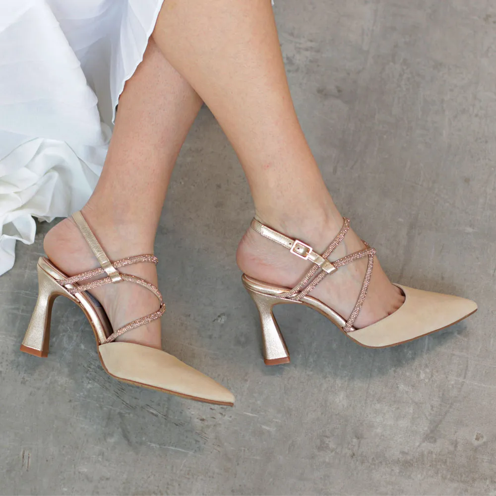 Comfortable dress shoes nude suede with shiny detail ROSANA