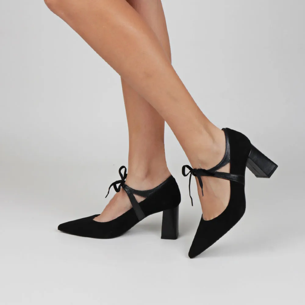 Black shoes lade-up detail RANIA | Dress shoe comfortable heel