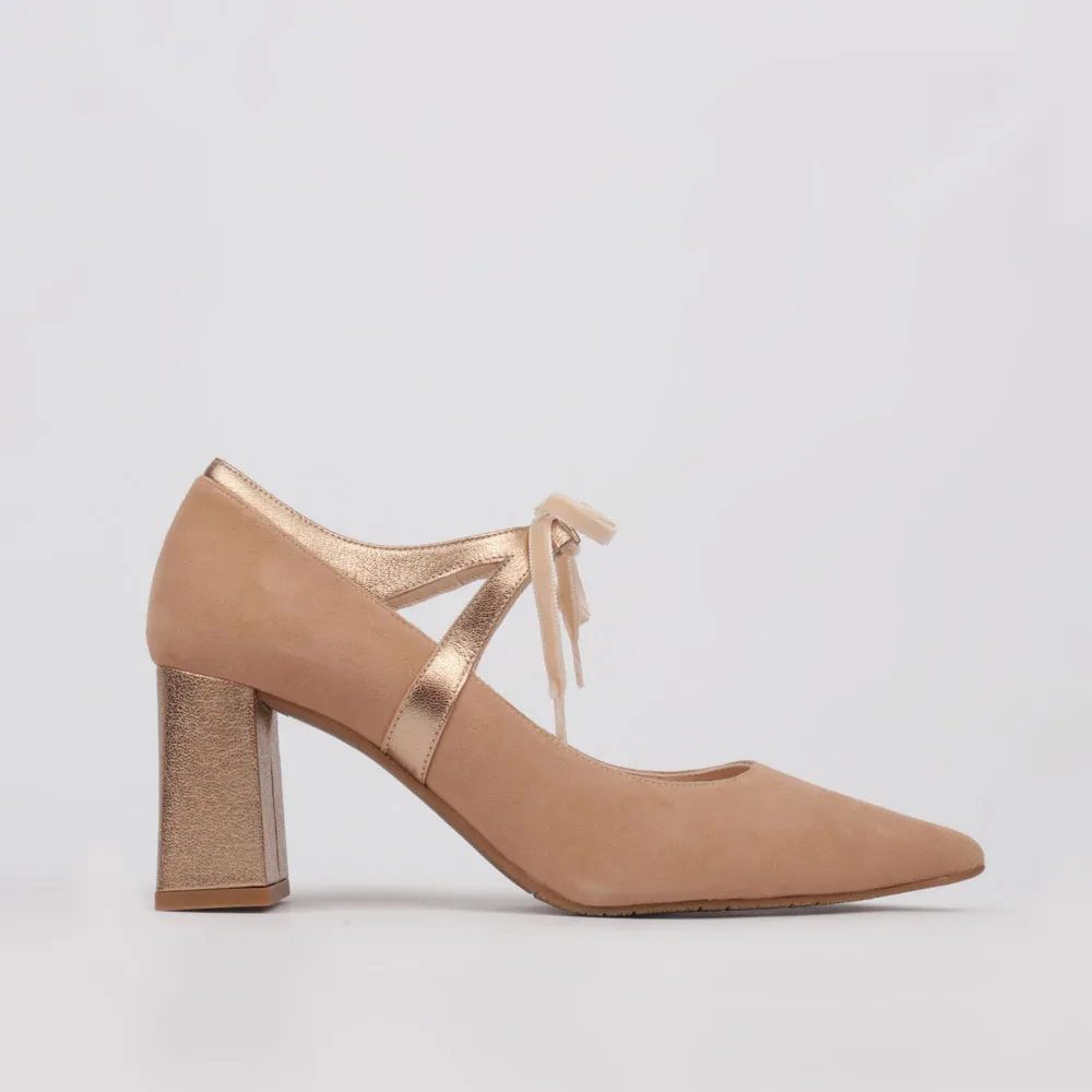 Nude shoes lace-up detail RANIA | Dress shoes comfortable heel
