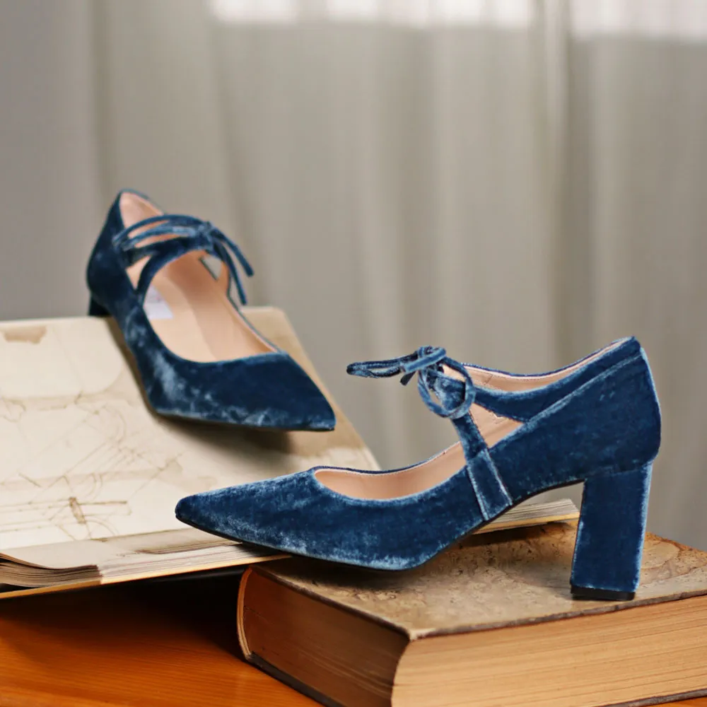 Blue velvet shoes lace-up detail RANIA | Comfortable dress shoe