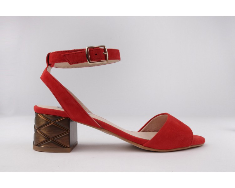 KIKA sandals red suede detail heel metallic