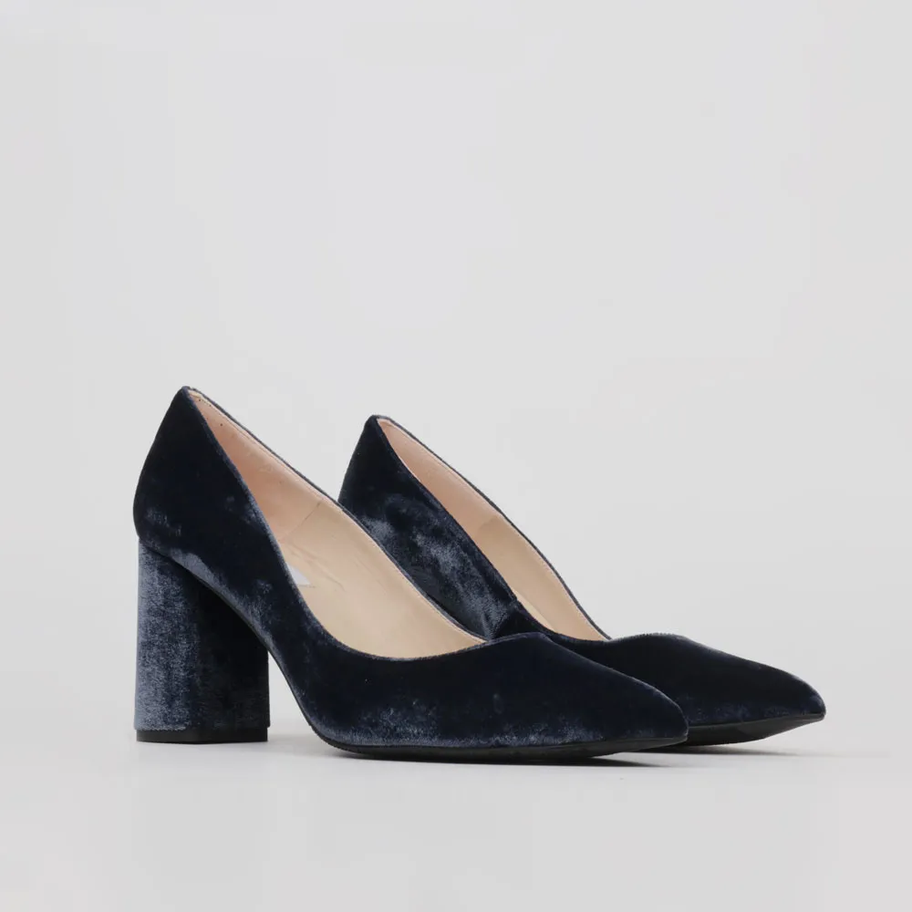 Blue velvet heel pumps – Comfortable stilettos - Velvet blue shoe