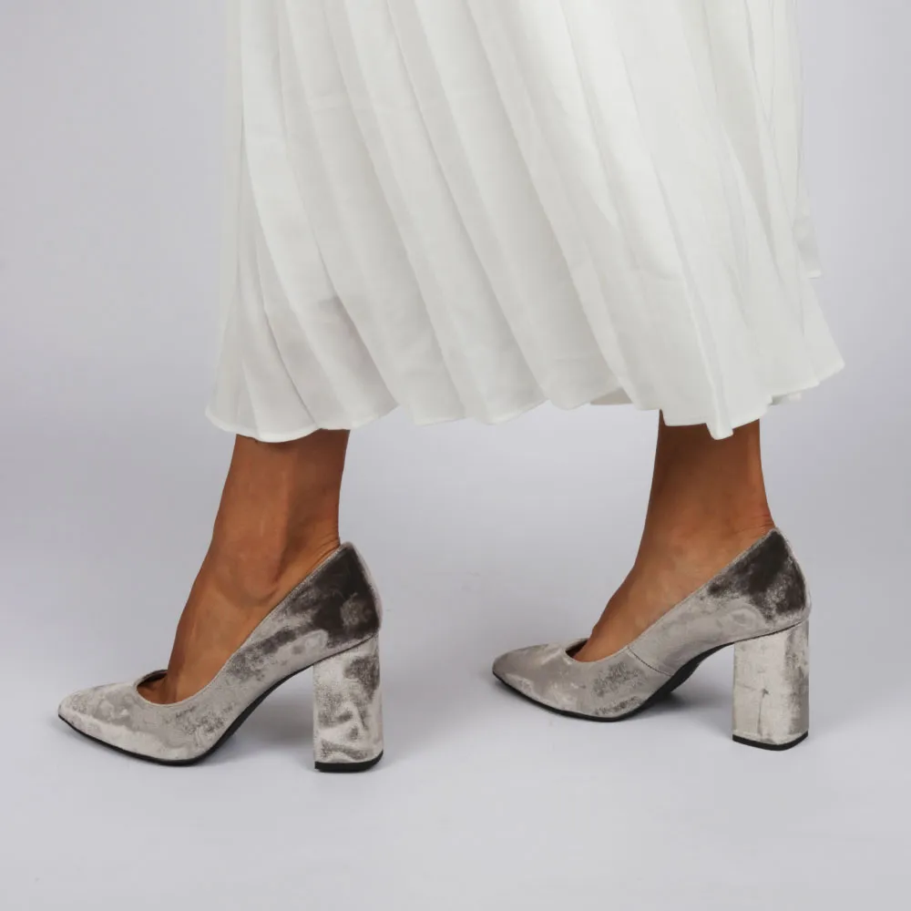 Gray velvet shoe – Comfortable stilettos - Velvet high heel pumps