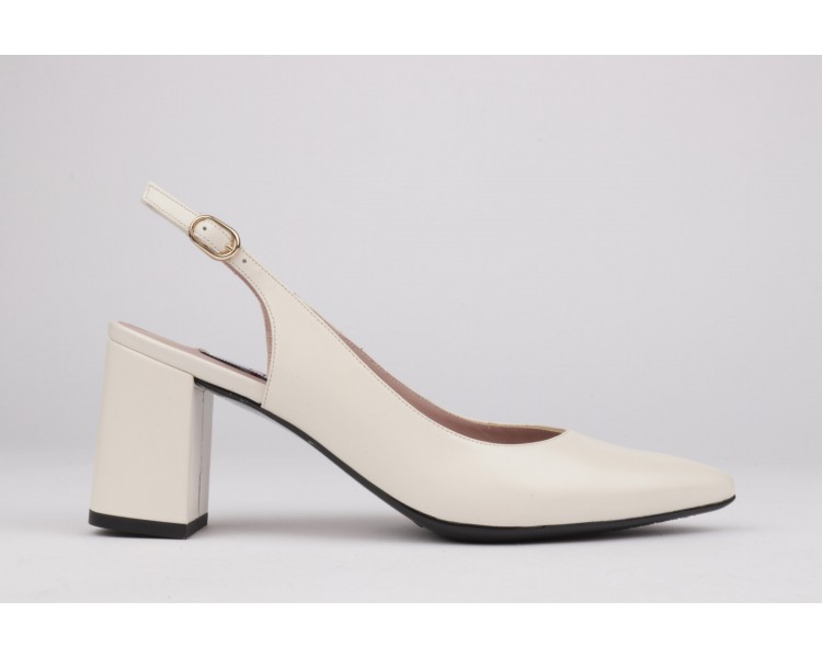 White leather slingback block heel shoes OLGA