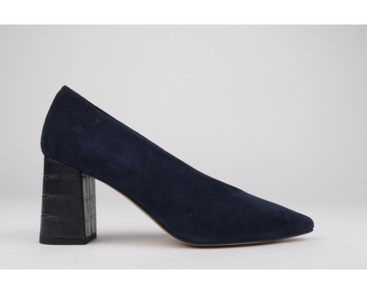 Wide heel shoes coco effect leather navy blue VICTORIA