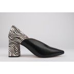 Zapatos tacón ancho negros detalle cebra ELENA