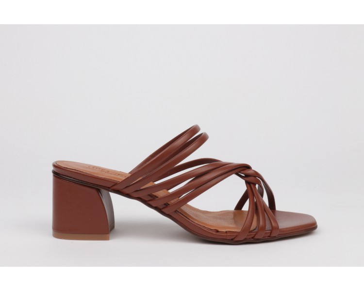 Heel sandals strips detail VENUS brown leather
