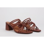 Heel sandals strips detail VENUS brown leather