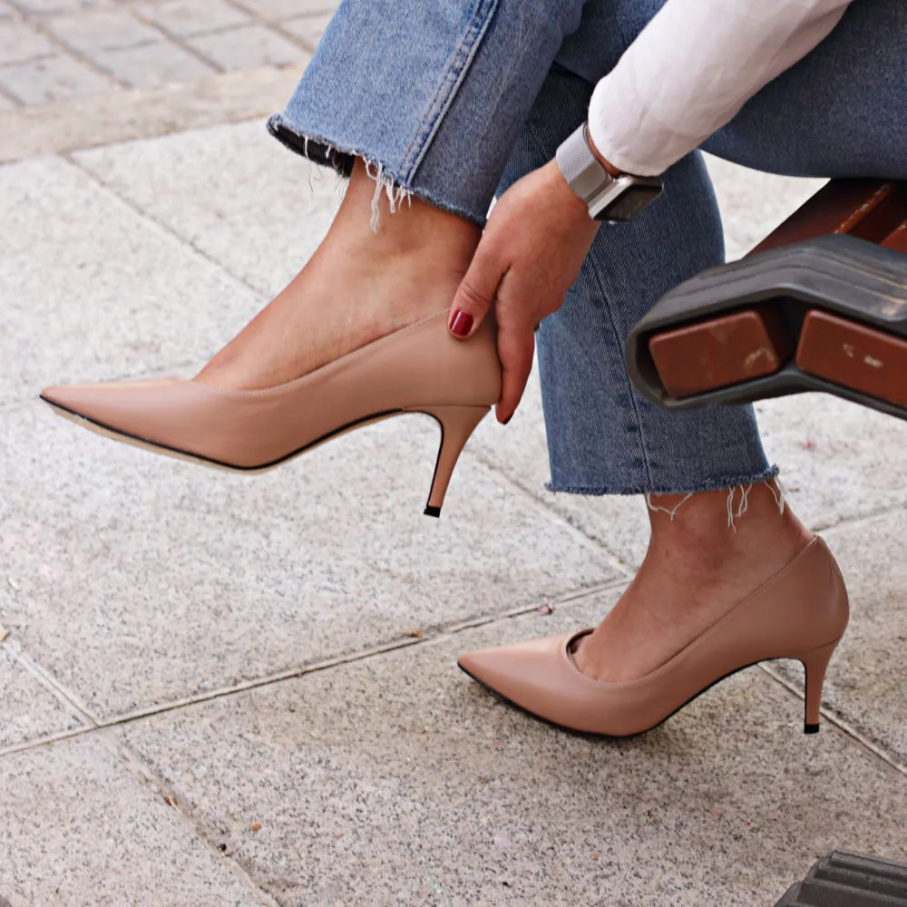 Mid heels beige leather ISABELA - NUDE SHOES