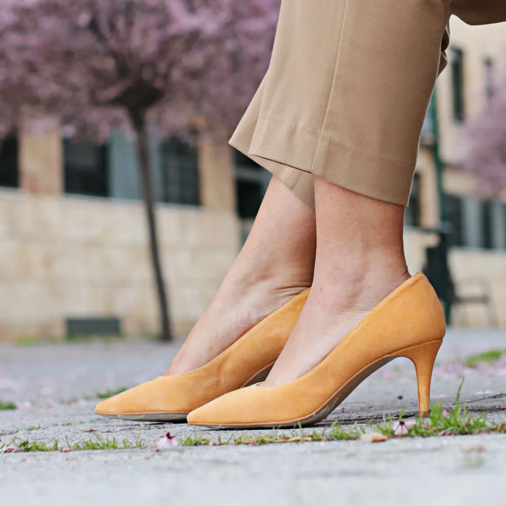 Amber yellow suede ISABELA heeled shoes