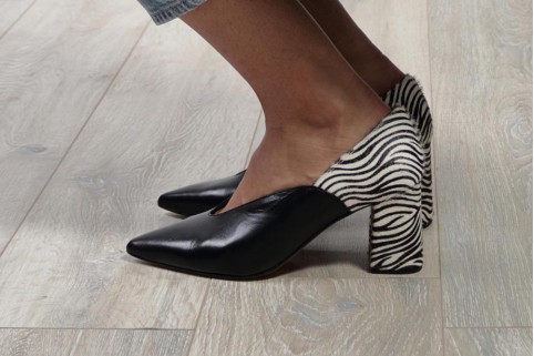 Black wide heel shoes zebra detail ELENA