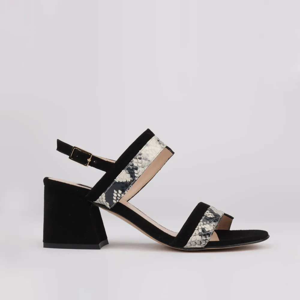 Block heel sandals black and print JIMENA