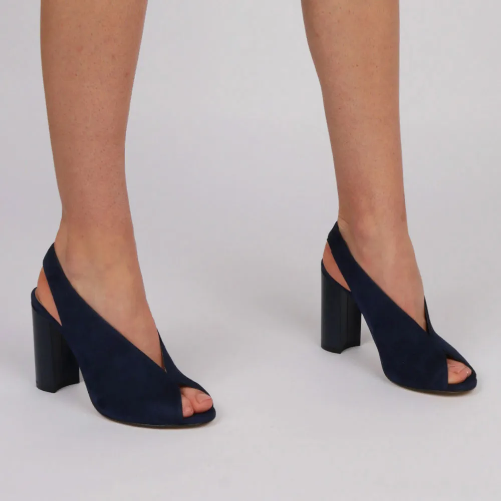 Navy blue wide-heeled sandals GLORIA