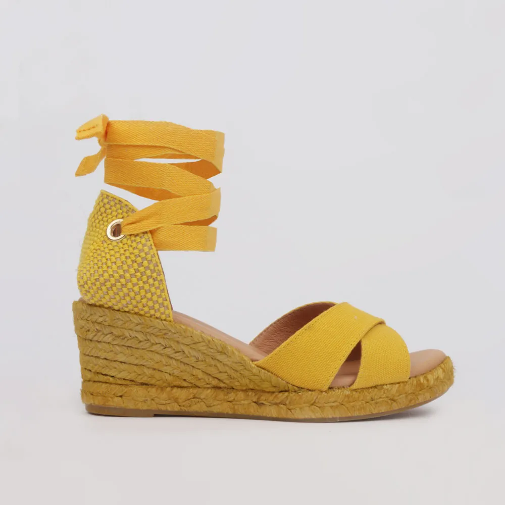 Wedge esparto sandal Penélope yellow canvas - LUISA TOLEDO