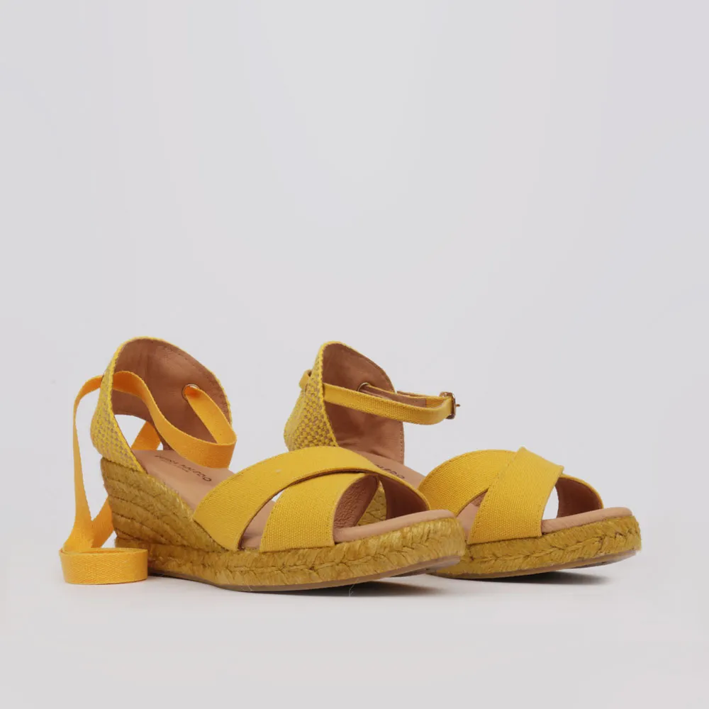 Wedge esparto sandal Penélope yellow canvas - LUISA TOLEDO