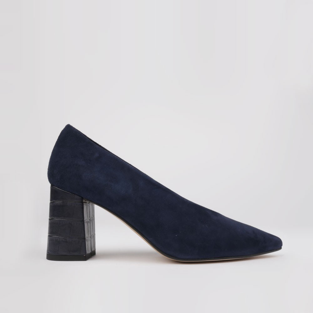 Wide heels navy blue suede shoes VICTORIA