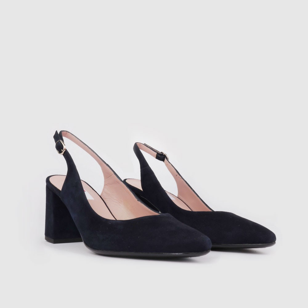 Navy blue block heel slingback shoes OLGA