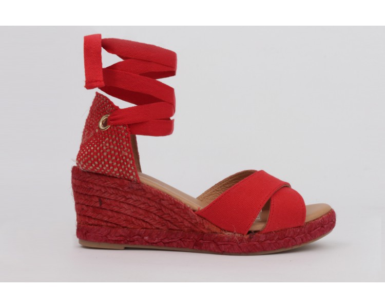 Esparto wedge sandals PENELOPE red canvas