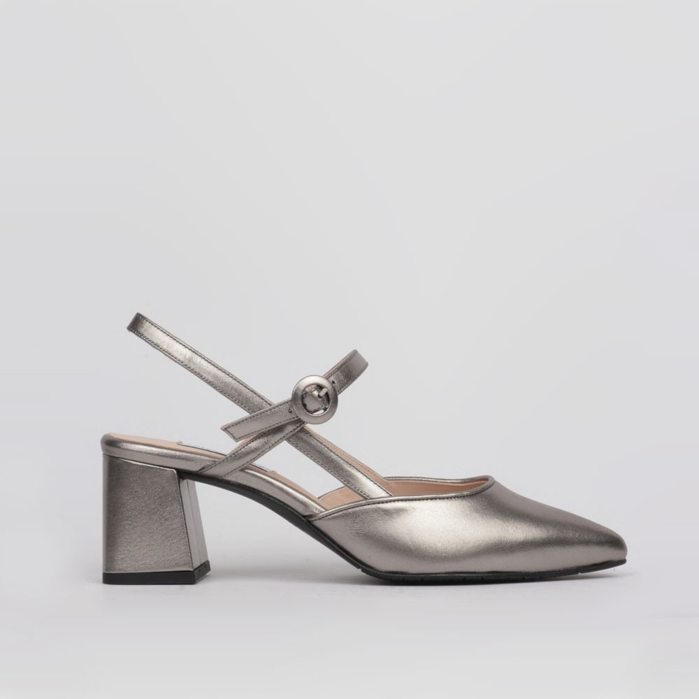 Wide heel shoes silver leather LORENA | LT Shoes Collection