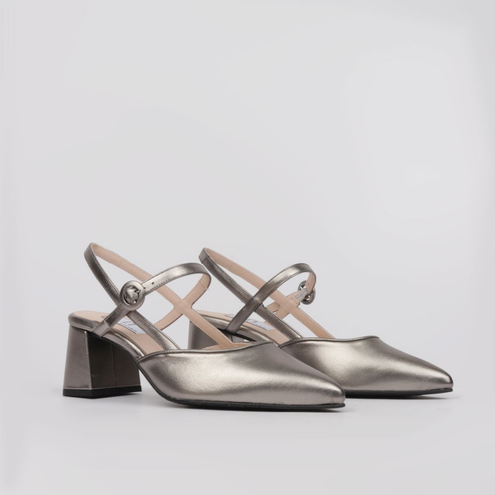 Wide heel shoes silver leather LORENA | LT Shoes Collection