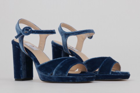 Blue velvet platform sandals TERESA