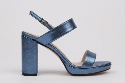 Platform sandals metallic blue leather SABRINA