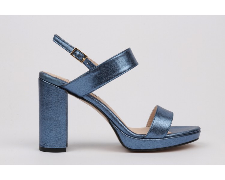 Platform sandals metallic blue leather SABRINA