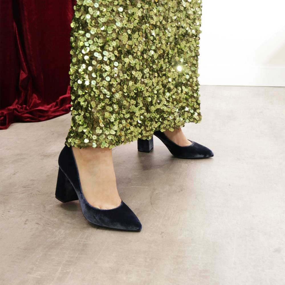 Blue velvet heel pumps – Comfortable stilettos - Velvet blue shoe