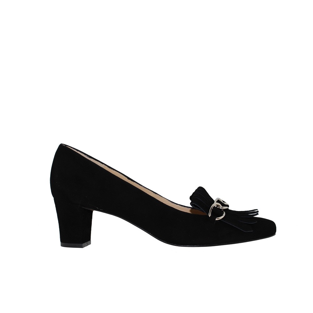 GRETA mid heeled loafers black suede with fringes