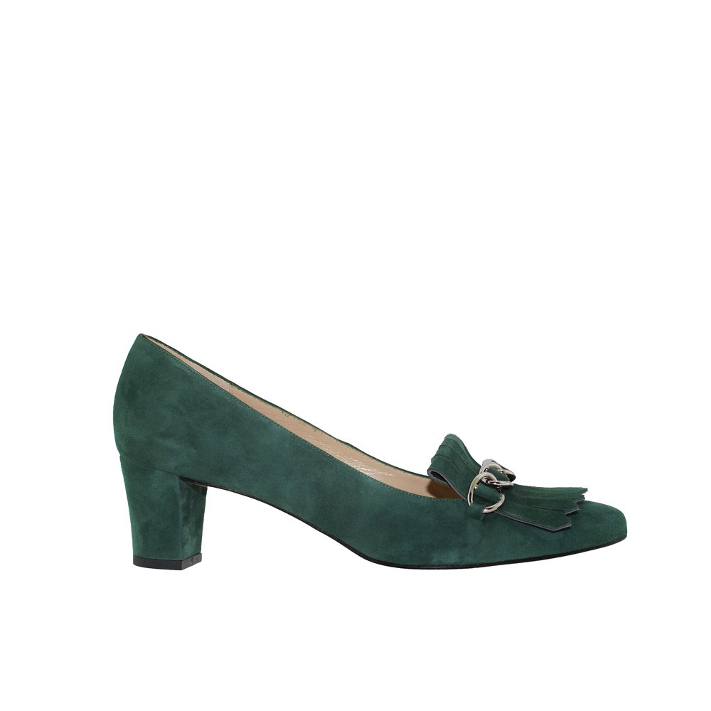 Green suede shoes with fringes GRETA