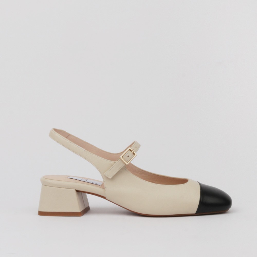 Black & white slingback low heel shoes bracelet detail YOLANDA