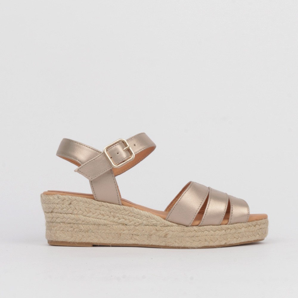 Esparto sandals golden leather NORA low wedge ✓ Luisa Toledo