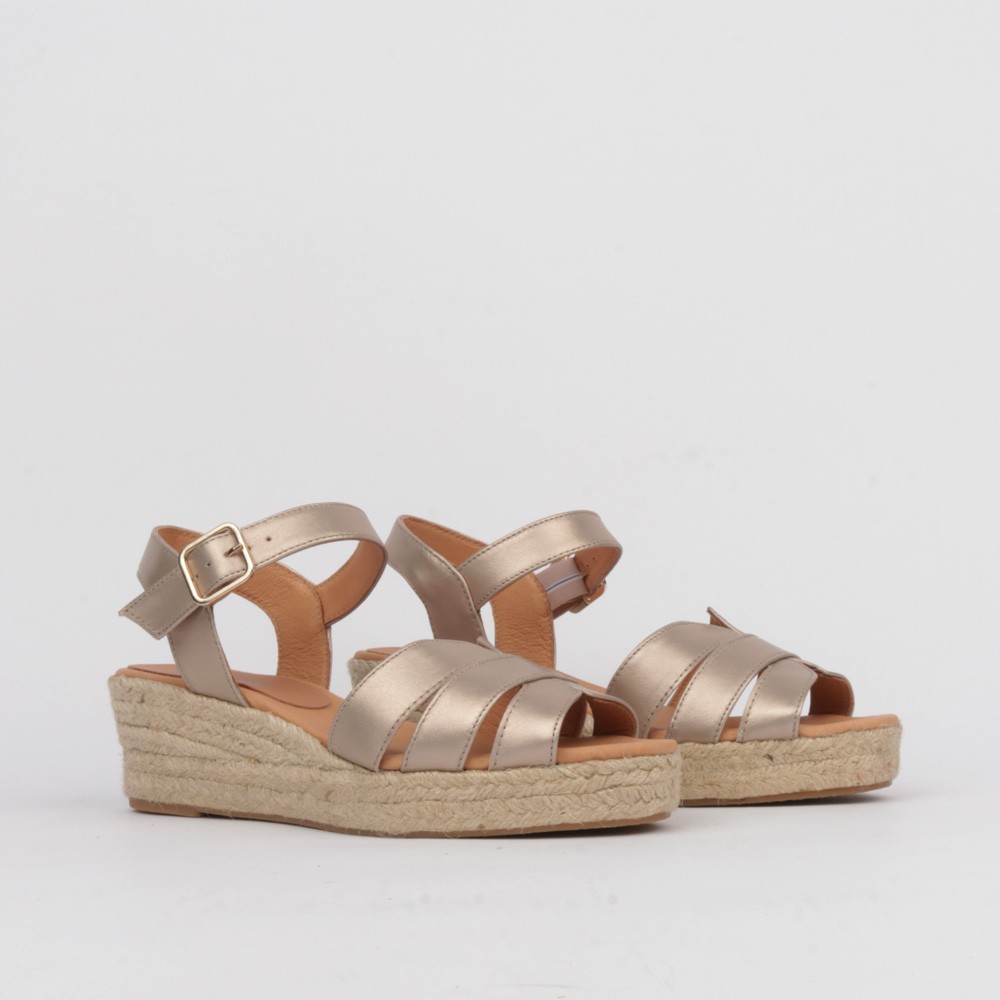 Esparto sandals golden leather NORA low wedge ✓ Luisa Toledo