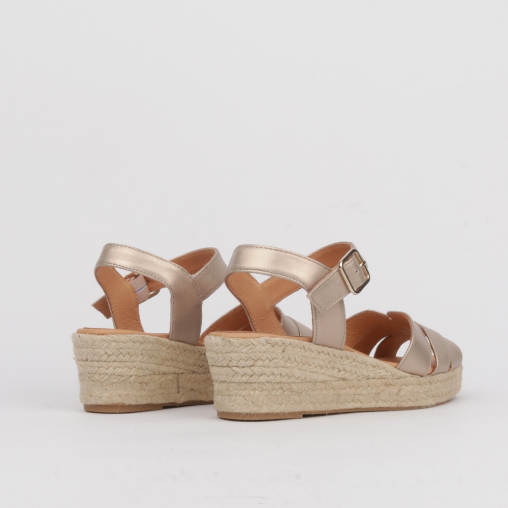 Esparto sandals golden leather NORA low wedge ✓ Luisa Toledo