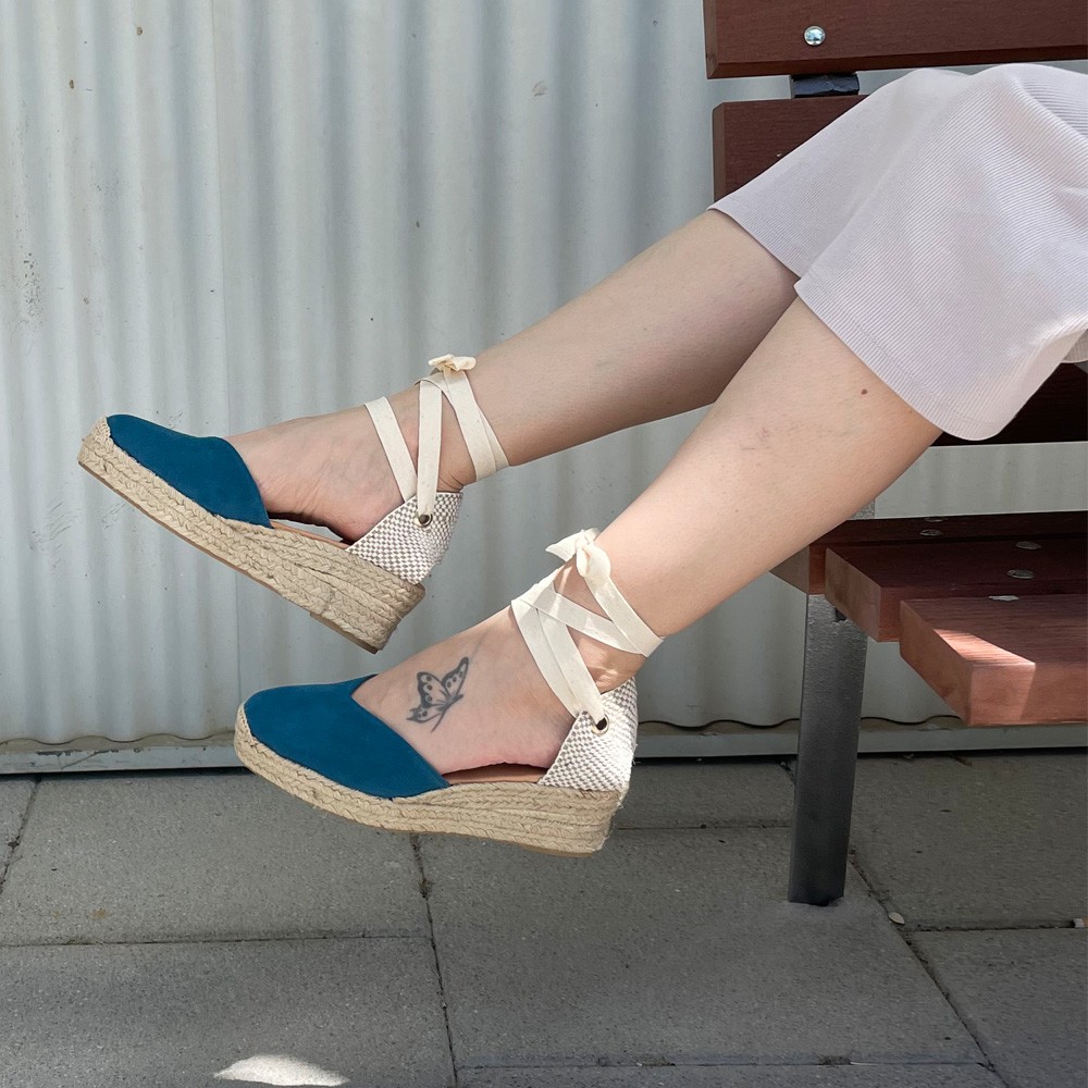 Low wedge and platform women espadrilles ANA petrol blue