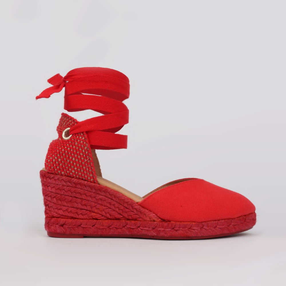 CATALINA LT espadrilles - Esparto wedges 7 cm. Red color