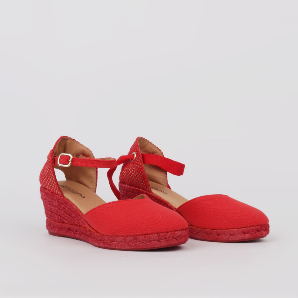 CATALINA LT espadrilles - Esparto wedges 7 cm. Red color
